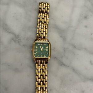 Waldor&co Gold Tone Bracelet Watch with Green Dial